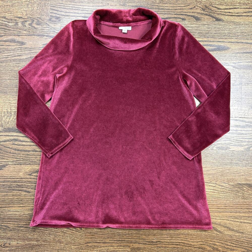 Pure Jill‎ Tunic Top Womens Medium Red Cowl Neck Velour 3/4 Sleeve Relaxed Fit